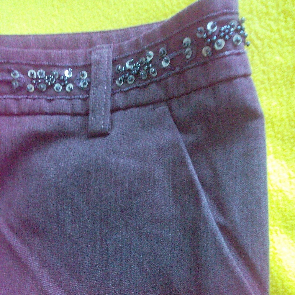 Gray Heather Pants with Black Sequin Detail At Waist